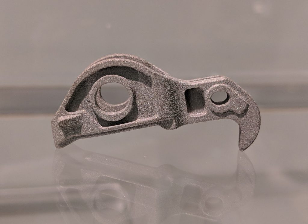 A 3D printed roller finger follower from HPâs Metal Jet system in 316L stainless steel.